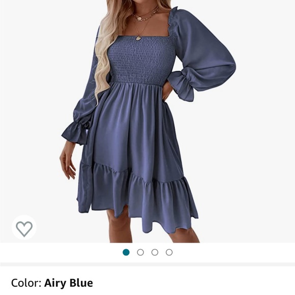 Women's Shirred Ruffle Long Sleeve Mini Dress - Square Neck, Flowy A-Line, Black - View #8